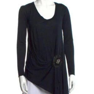 Haute Hippie draped asymmetric jersey scoop neck top w/ removeable beaded flower